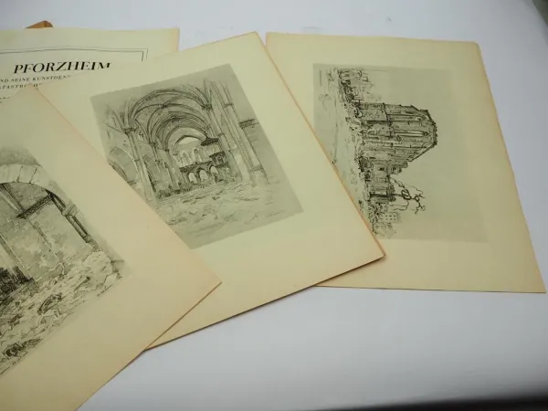 Pforzheim nach der Katastrophe 1945 Mappe mit 20 Kunstblätter von Oskar Elsässer