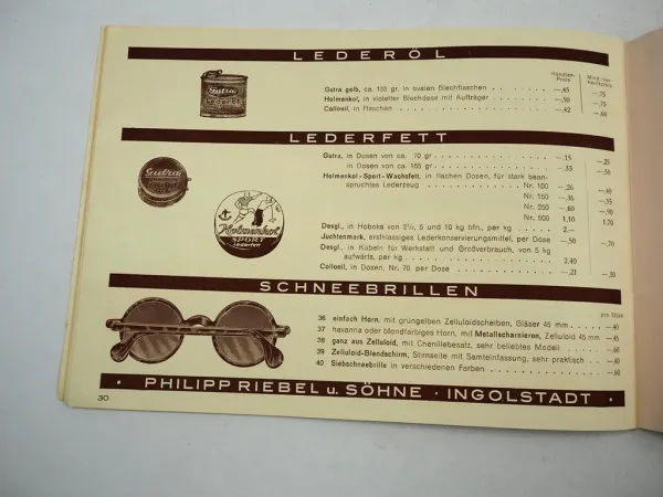 Phirosö Katalog Wintersport 1938/39 Philipp Riebel & Söhne Ingolstadt Donau