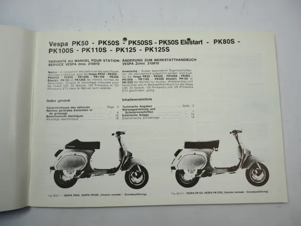 Piaggio Vespa PK 50 80 100 125 S Roller Ergänzung zum Werkstatthandbuch