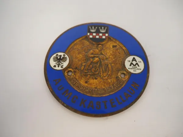 Plakette Auto Motorrad Club Kastellaun Motorsporttag 1956 aus Metall Emaille