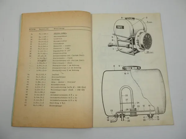 Platz AX306 150 200 Wirbelmolekulator Bedienungsanleitung Ersatzteilliste 1968