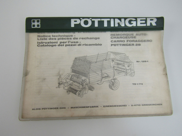 Pöttinger 28 Erntewagen 128-1 Bedienungsanleitung und Ersatzteilliste 1974