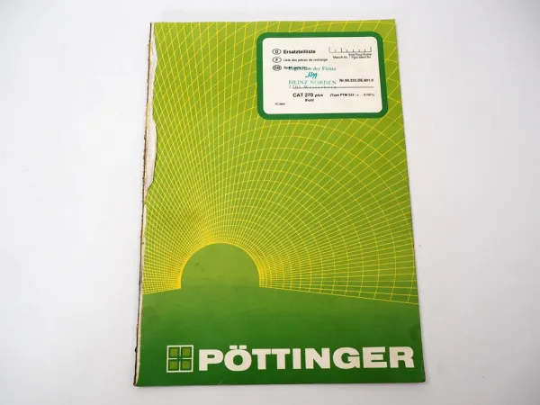 Pöttinger CAT 270 plus front PTM 333 Mäher Ersatzteilliste 1991