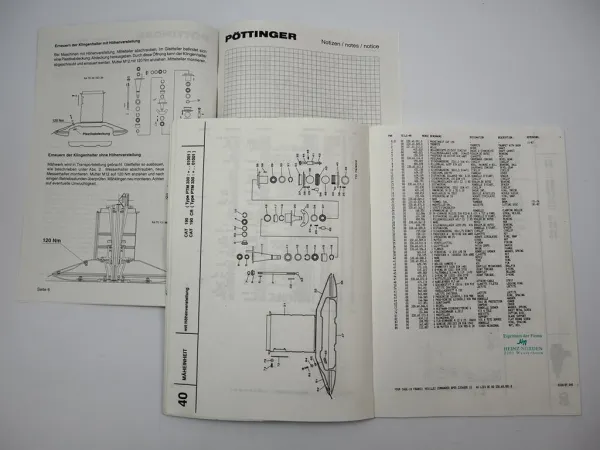 Pöttinger CAT190 Type PTM330 Mäher Ersatzteilliste Reparaturanleitung ca. 1990