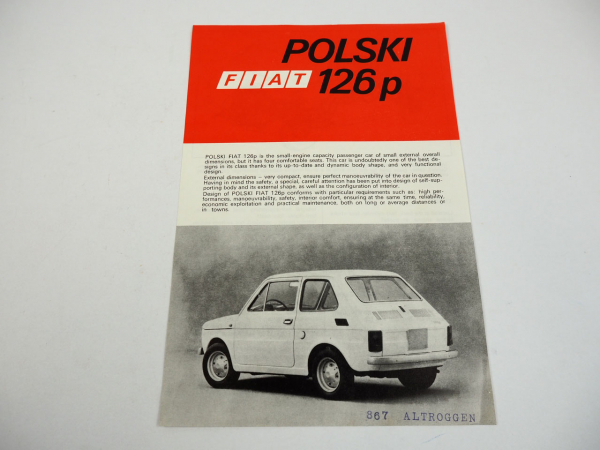 Polski Fiat 126p PKW Prospekt 1974 englisch