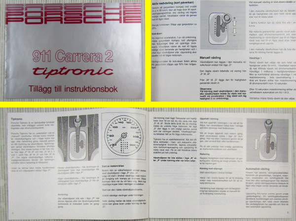 Porsche 911 Carrera 2 tiptronic Tillägg till instruktionsbook 01/1990