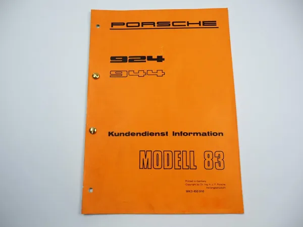 Porsche 924 944 Kundendienst Information Technik Modell 1983