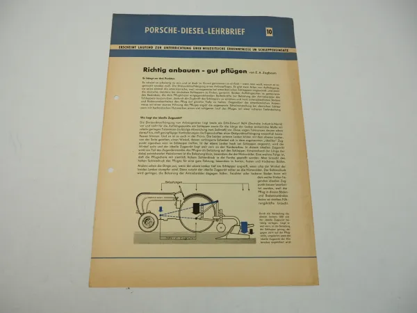 Porsche Diesel Lehrbrief 10 Anbaupflug Dreipunktaufhängung 1958