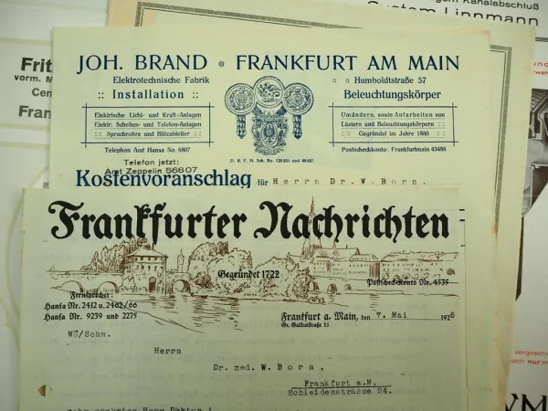 Posten 11x Prospekt 3x Firmenbrief Frankfurt Main Garagen Auto Heizung 1930er J.