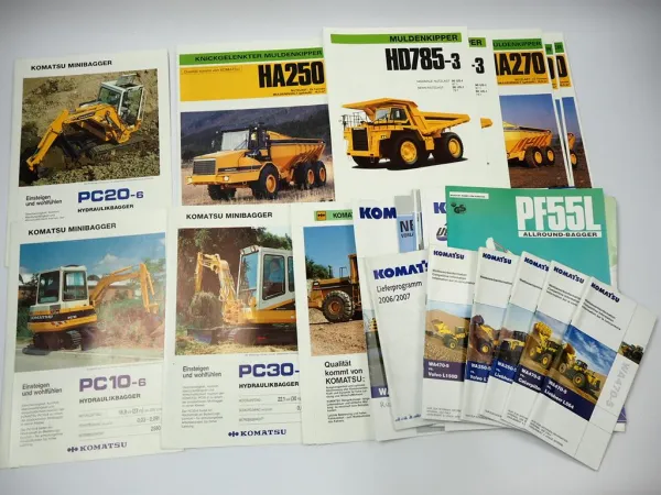 Posten 22x Prospekt Komatsu Bagger Radlader Muldenkipper 1990/2000er Jahre