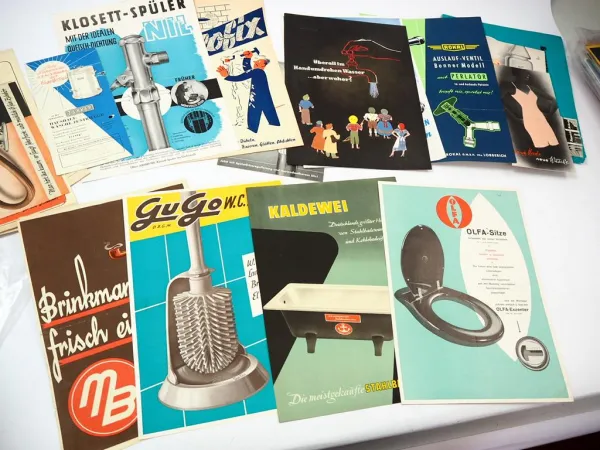 Posten 40 x Prospekte Broschüren Kataloge Thema Haushalt Möbel Sanitär 1930/70