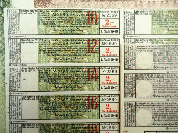 Posten alte Wertpapiere Schlesischer landschaftlicher Pfandbrief Breslau 1920/40