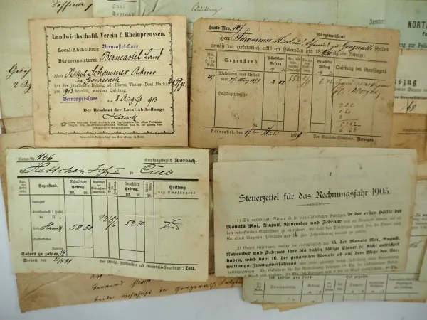 Posten Belege Quittungen Bernkastel Gonzerath Rheinland Pfalz ca. 1830 bis 1900