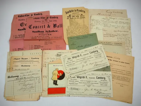 Posten Belege Rechnungen Camberg Limburg Hessen ca. 1870 bis 1945