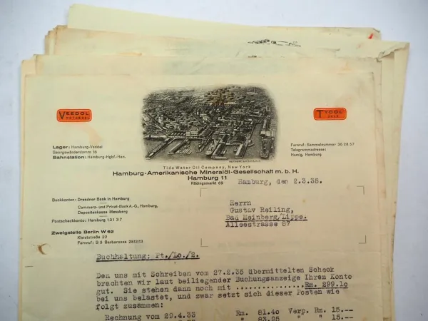 Posten ca. 30x Rechnung Belege z.B. Continental Veedol Klewe Öl Fahrrad 1934/35