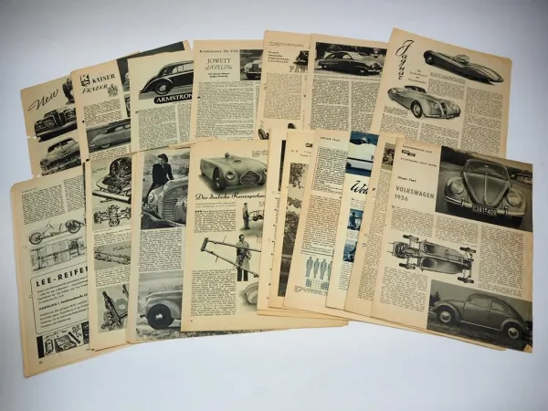 Posten lose Seiten aus Zeitschriften Thema Auto Testberichte 1950/60er Jahre