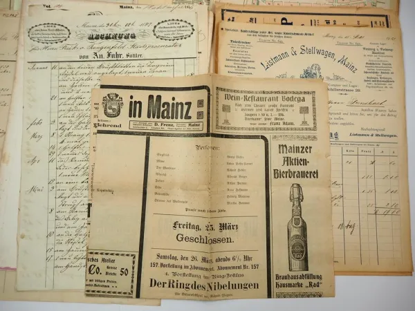 Posten Mainz Rechnungen ab 1850 Belege Stadtpläne Zeitschrift Unsere Geschichte