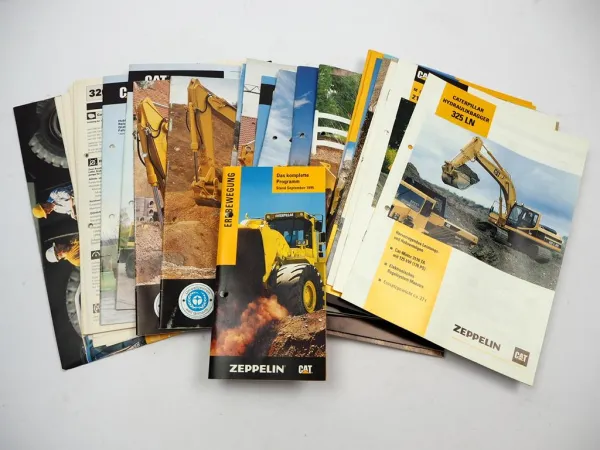 Posten mit ca. 25x Prospekt Zeppelin CAT Bagger Radlader Raupen meist 1990er J.
