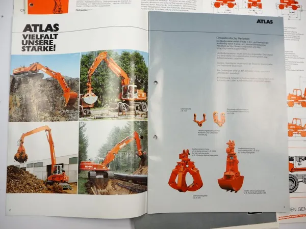 Posten Original Prospekte Datenblätter Atlas Mobilbagger Raupenbagger 1980/90er