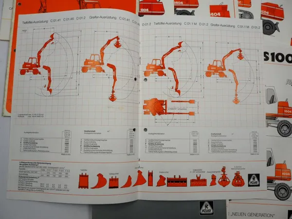 Posten Original Prospekte Datenblätter Atlas Mobilbagger Raupenbagger 1980/90er