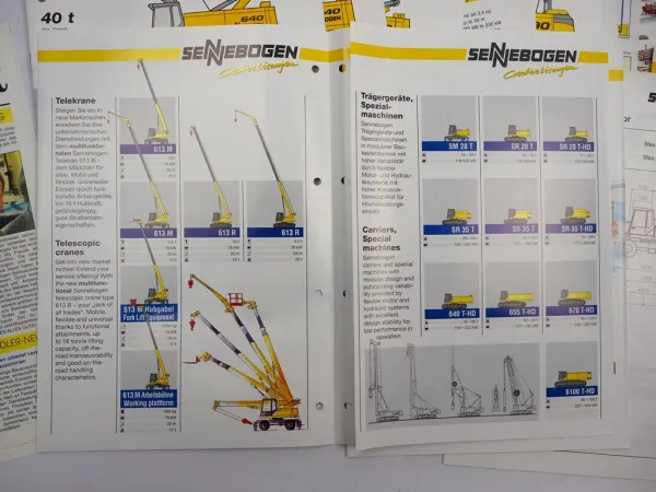 Posten Original Prospekte Sennebogen Seilbagger Teleskopkran 1990er Jahre