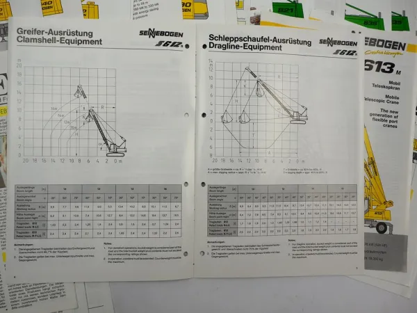 Posten Original Prospekte Sennebogen Seilbagger Teleskopkran 1990er Jahre