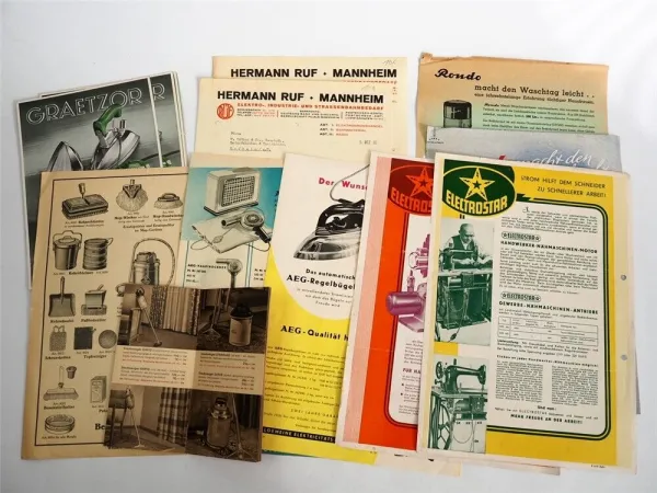 Posten Prospekte Bügeleisen Waschmaschinen Haushaltsgeräte 1920/30er Jahre