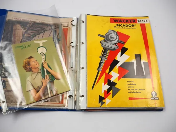 Posten Prospekte ca. 60 Stück 1930 - 1960 Werkzeug Technik Steingut Öfen usw.