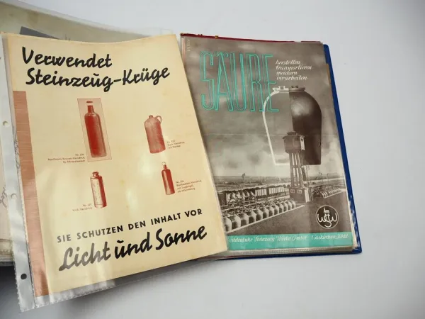 Posten Prospekte ca. 60 Stück 1930 - 1960 Werkzeug Technik Steingut Öfen usw.