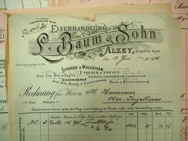Posten Rechnungen Belege Briefe Postkarten Alzey Rheinland Pfalz 1890 bis 1946