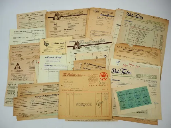 Posten Rechnungen Belege Kaiserslautern Rheinland Pfalz ca. 1940/50er Jahre