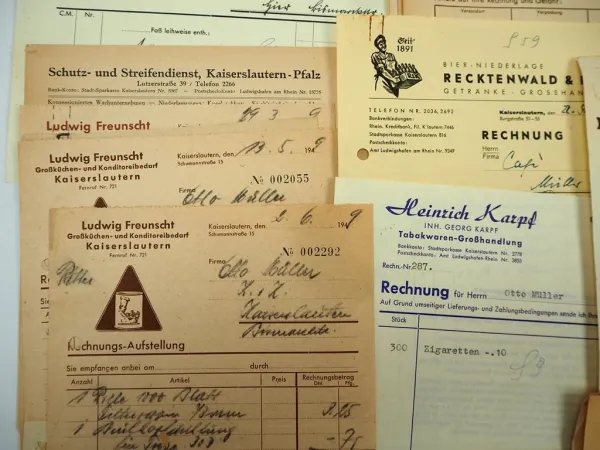 Posten Rechnungen Belege Kaiserslautern Rheinland Pfalz ca. 1940/50er Jahre