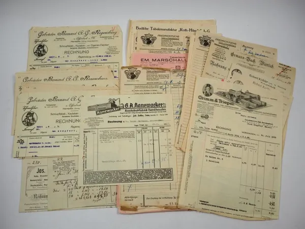 Posten Rechnungen Thema Tabak Zigarren Kautabak Fabrik 1930er Jahre