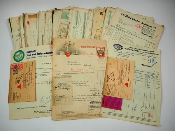 Posten Rechnungen z. B. Erdal Henkel Nestle Maggi Oetker Rütli 1930/40er Jahre