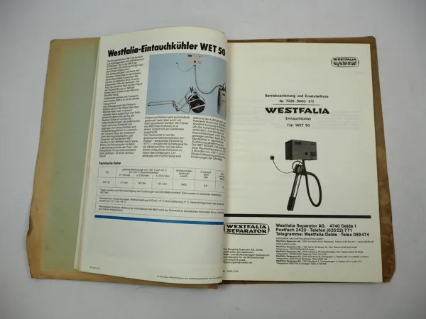 Posten Westfalia Milchkühlanlagen Betriebsanleitung ETL Prospekt 1970er Jahre
