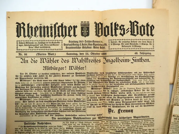 Posten Zeitungen zur Hessischen Landtagswahl 1908/10 Ingelheim Oppenheim Alzey