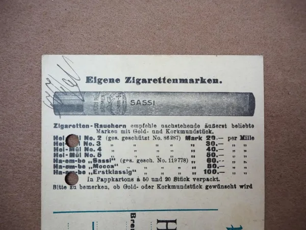 Postkarte Heinrich Müller Zigaretten Fabrik Bremen eigene Marke Hel-Mül ca. 1915