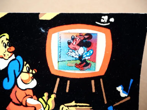 Postkarte Walt Disney 1961 Samt mit Flip-Effekt Zwerge und Minnie Maus