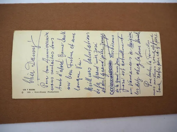 Postkarte Walt Disney 1961 Samt mit Flip-Effekt Zwerge und Minnie Maus