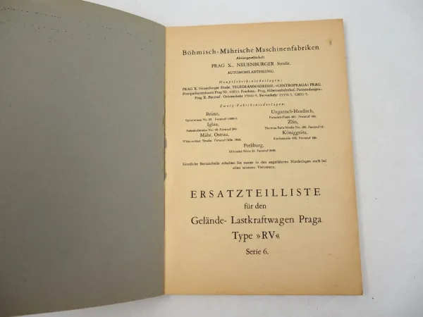 Praga RV Serie 6 LKW Ersatzteilliste Ersatzteilverzeichnis 1942 Wehrmacht