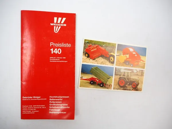 Preisliste 140 ab 1986 Welger Pressen Scheibenmähwerke Zweiachswagen Kipper