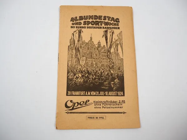 Programm Bund Deutscher Radfahrer 41. Bundestag Sportwoche Frankfurt 1924