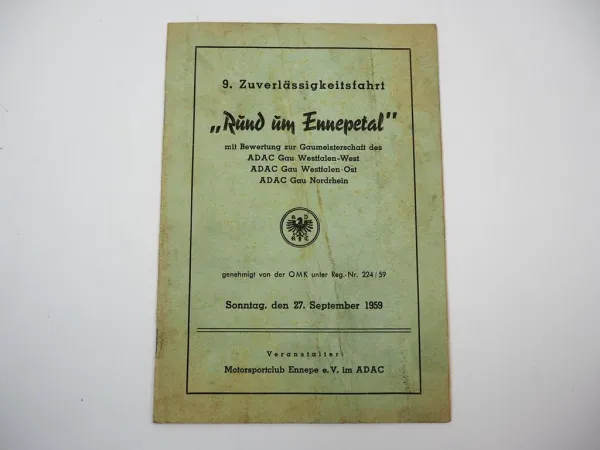 Programmheft Fahrt Rund um Ennepetal Motorrad Rennen 1959 Nordrhein Westfalen