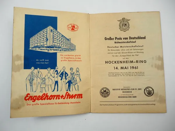 Programmheft Hockenheim Grosser Preis von Deutschland Rennen Motorrad 1961