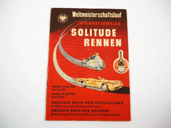 Programmheft Int. Solitude Rennen Motorrad Rennwagen Formel 2 1960 Stuttgart