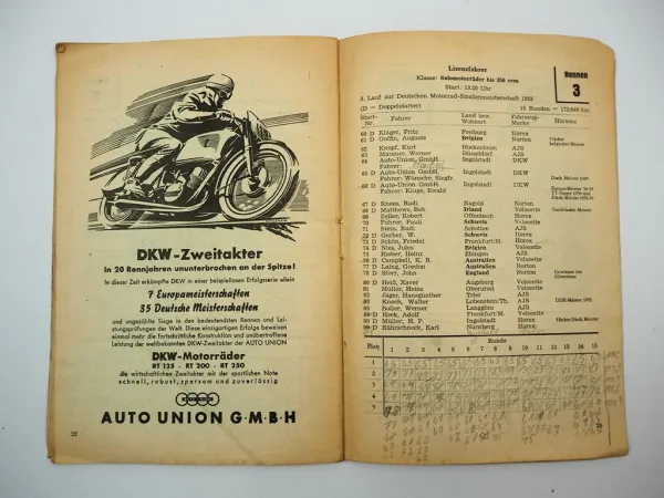 Programmheft Internationales DMV Feldberg Rennen Motorrad 1953
