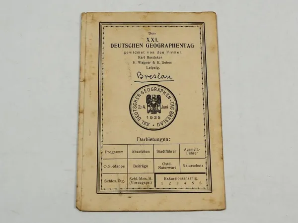 Programmheft mit 2 Stadtplänen XXI. Deutscher Geographen Tag Breslau 1925