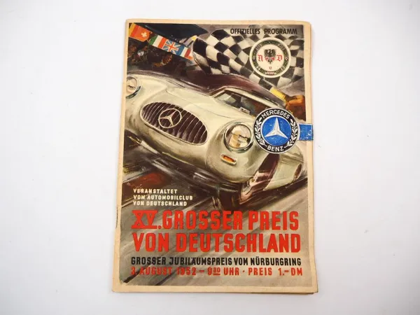Programmheft Nürburgring Grosser Preis von Deutschland Autorennen Formel 2 1952