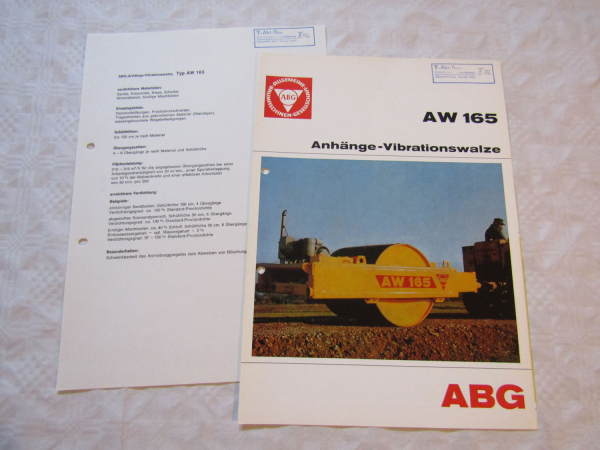 Prospekt ABG AW 165 Anhänge Vibrationswalze 1971 Datenblatt