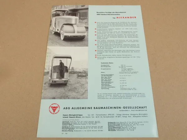 Prospekt ABG Typ Alexander 6,9t Tandem Vibrationswalze von 1960